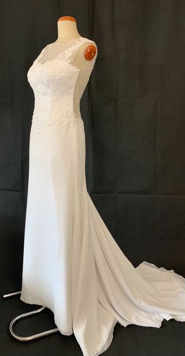 Nowa Suknia Ślubna Ivory Kremowa M 38 Gładka Empire Syrena Glamour