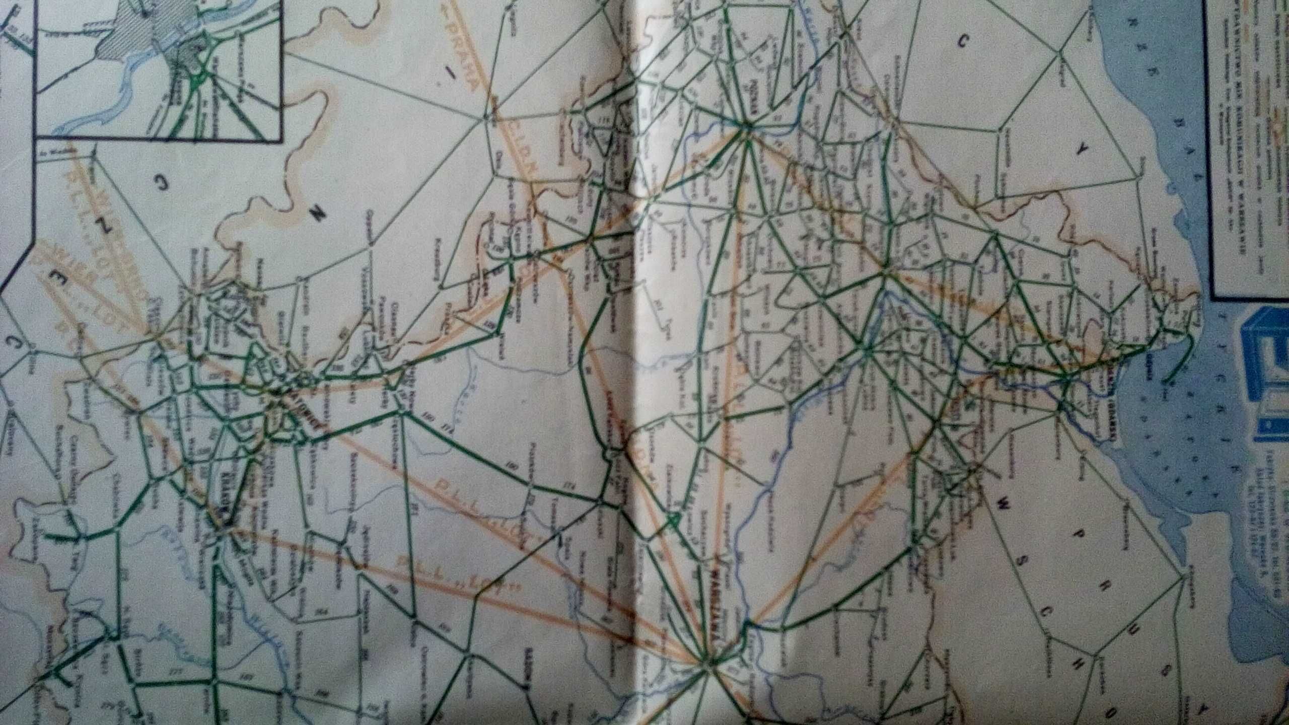 Mapa Polskiej sieci kolejowej 1929 roku.