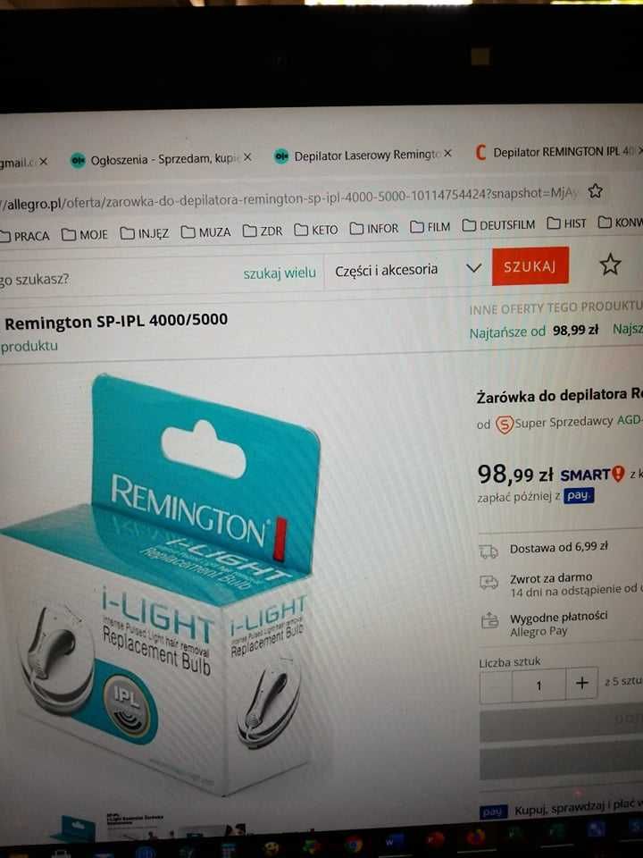 Depilator Laserowy Remington.. IPL 4000.[bonus+ 2 lampy]lub zamiana