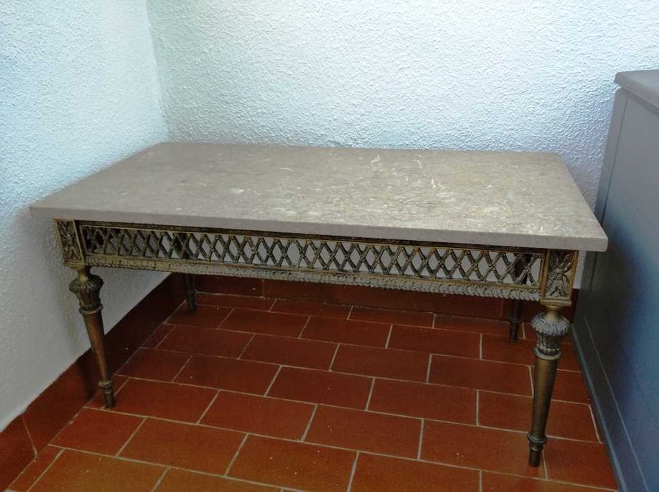 Mesa de Apoio Vintage em Bronze e Mármore de Estremoz