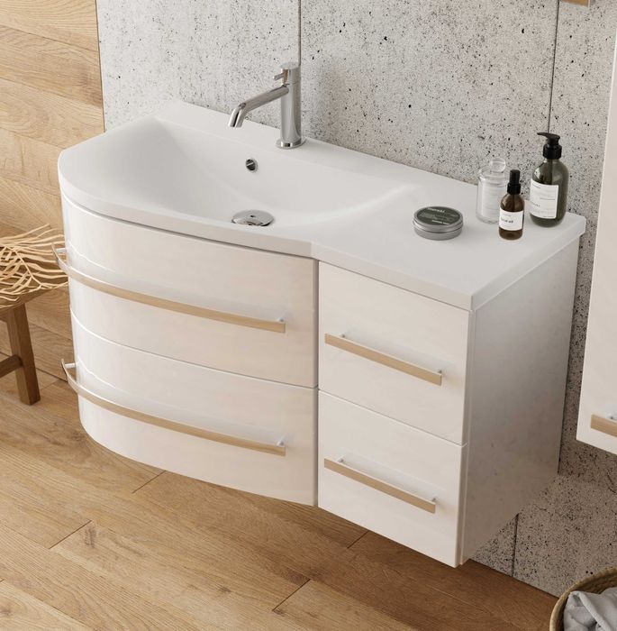 Szafka łazienkowa ORiSTO z umywalką 91cm, biała w połysku, lewa/prawa