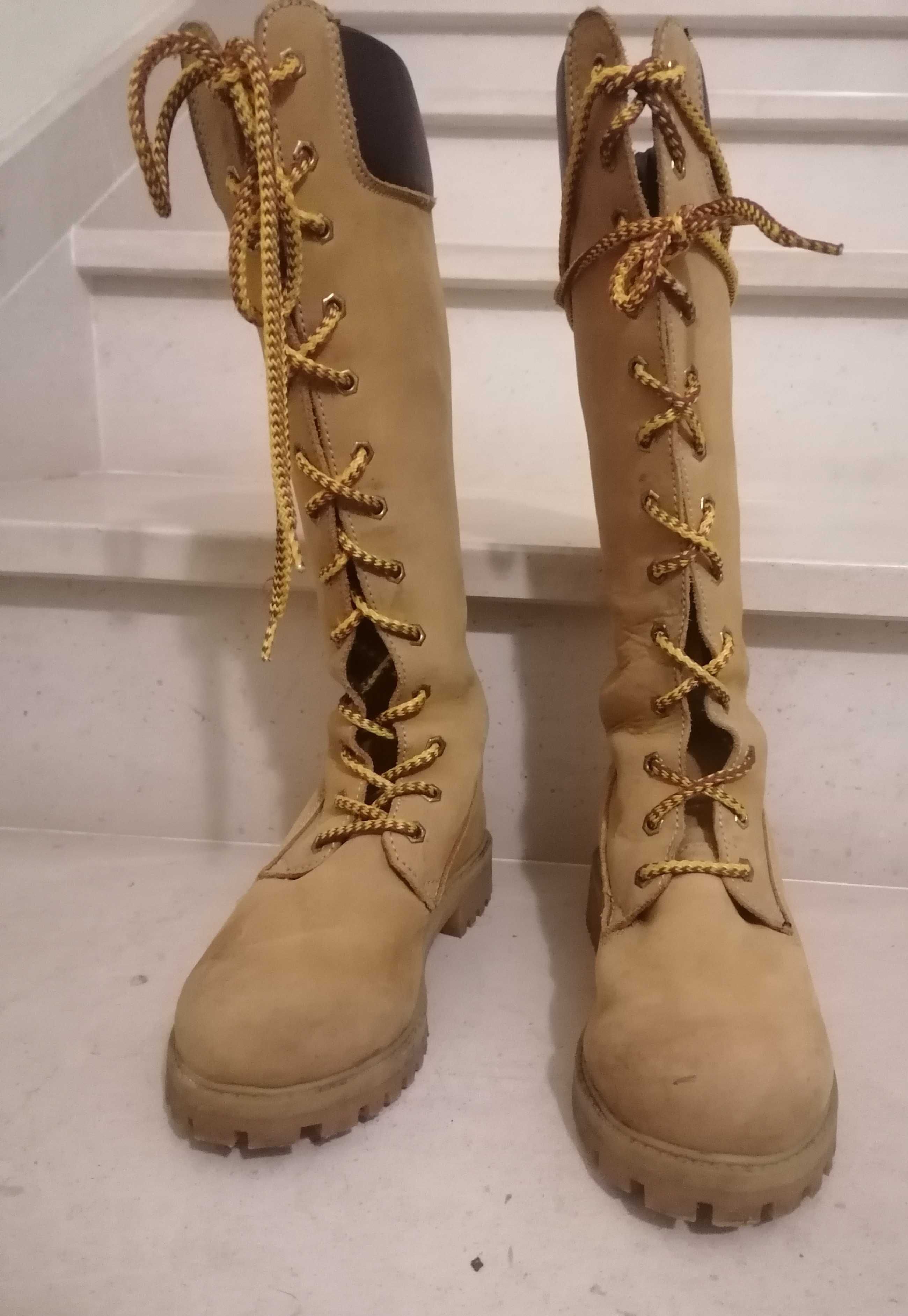 Botas Timberland originais, cano alto, bege/camurça/caqui,  n.º 35.