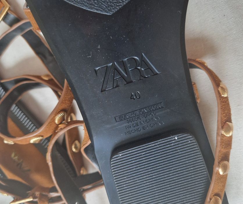 Zara sandały płaskie 40 zamszowy skora naturalna