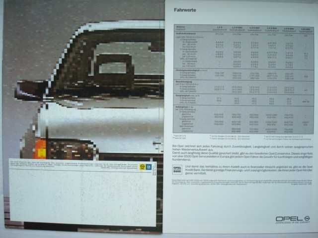 Opel Kadett E Prospekt Katalog Folder Opel Kadett 1984 rok +Dane techn