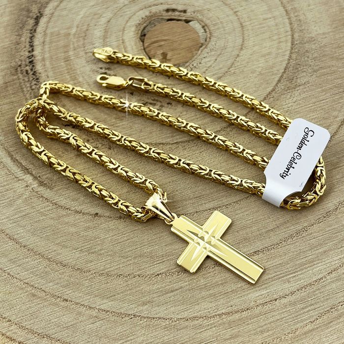 Łańcuszek Srebrny Splot Królewski Krzyż Klasyczny Srebro Pr 925 + Graw