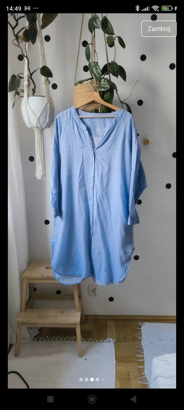 Xl/xxl/xxxl niebieska pastelowa sukienka midi koszulowa oversizowa roz
