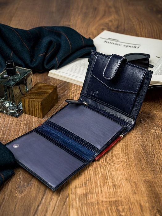 pionowy, dwukolorowy portfel męski ze skóry naturalnej - rovicky