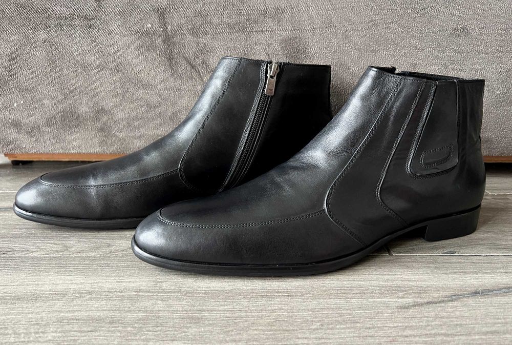 GABRIELLI 44 Италия Зимние Полусапожки Мужские Ботинки Черные Кожаные