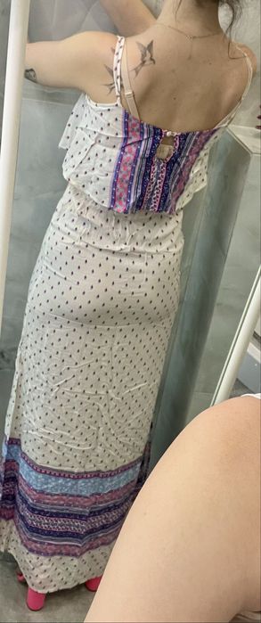 Sukienka maxi biała wzorki h&m xs różowa fioletowa dwa rozcięcia