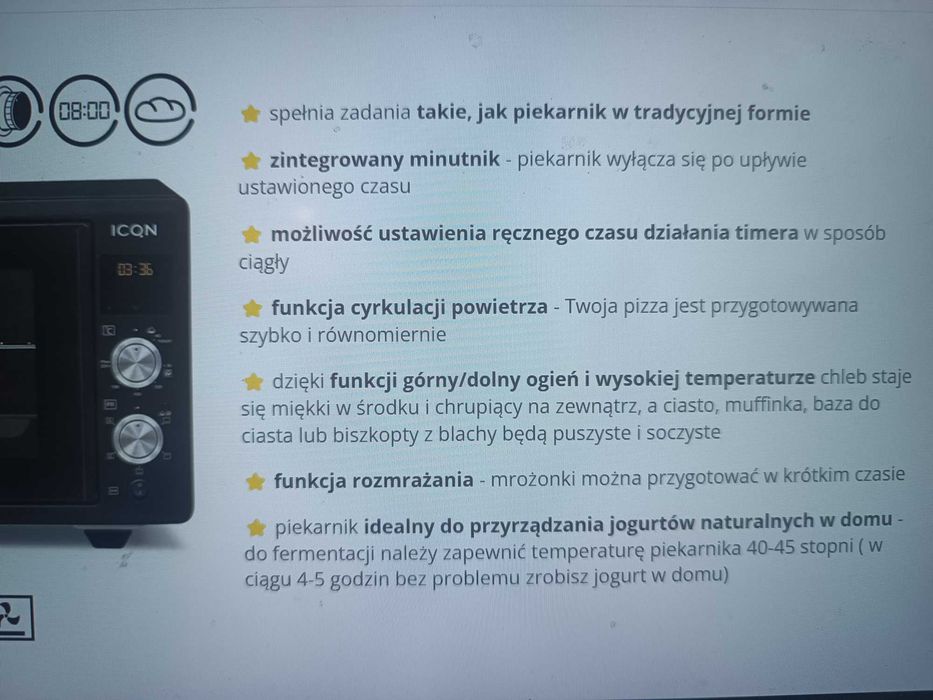 Piekarnik elektryczny, wolnostojący, 50l. Rożno, grill, cyfrowy time