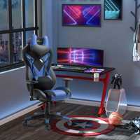 Cadeira de Gaming Apoio para a Cabeça e Almofada Lombar   Azul NOVA
