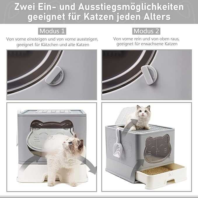 Kuweta dla kota z pokrywką z mata szara