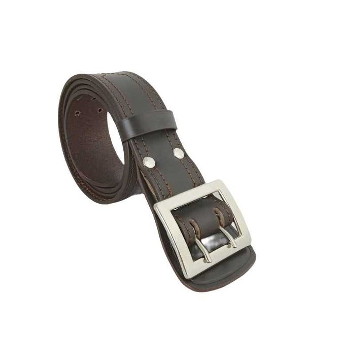Elegancki Pas Oficerski Polska Naturalna Skóra Brąz+ Klamra Nikiel 135