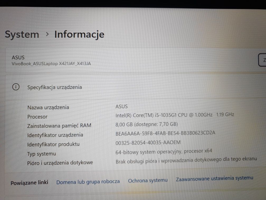 Laptop Asus VivoBook 14 X413J i5-1035G1 8GB stan idealny