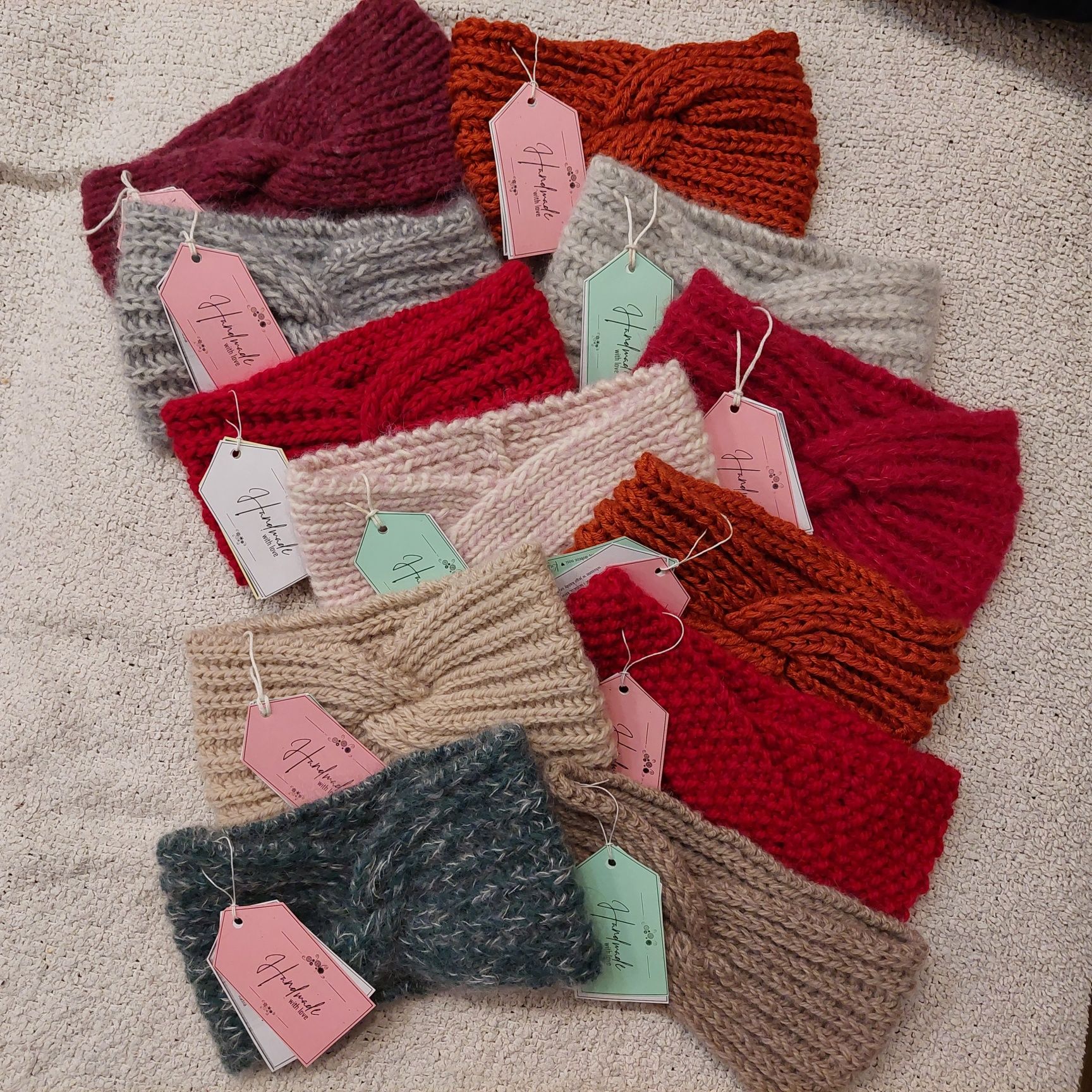Opaska ręcznie robiona na drutach handmade rękodzieło rudy