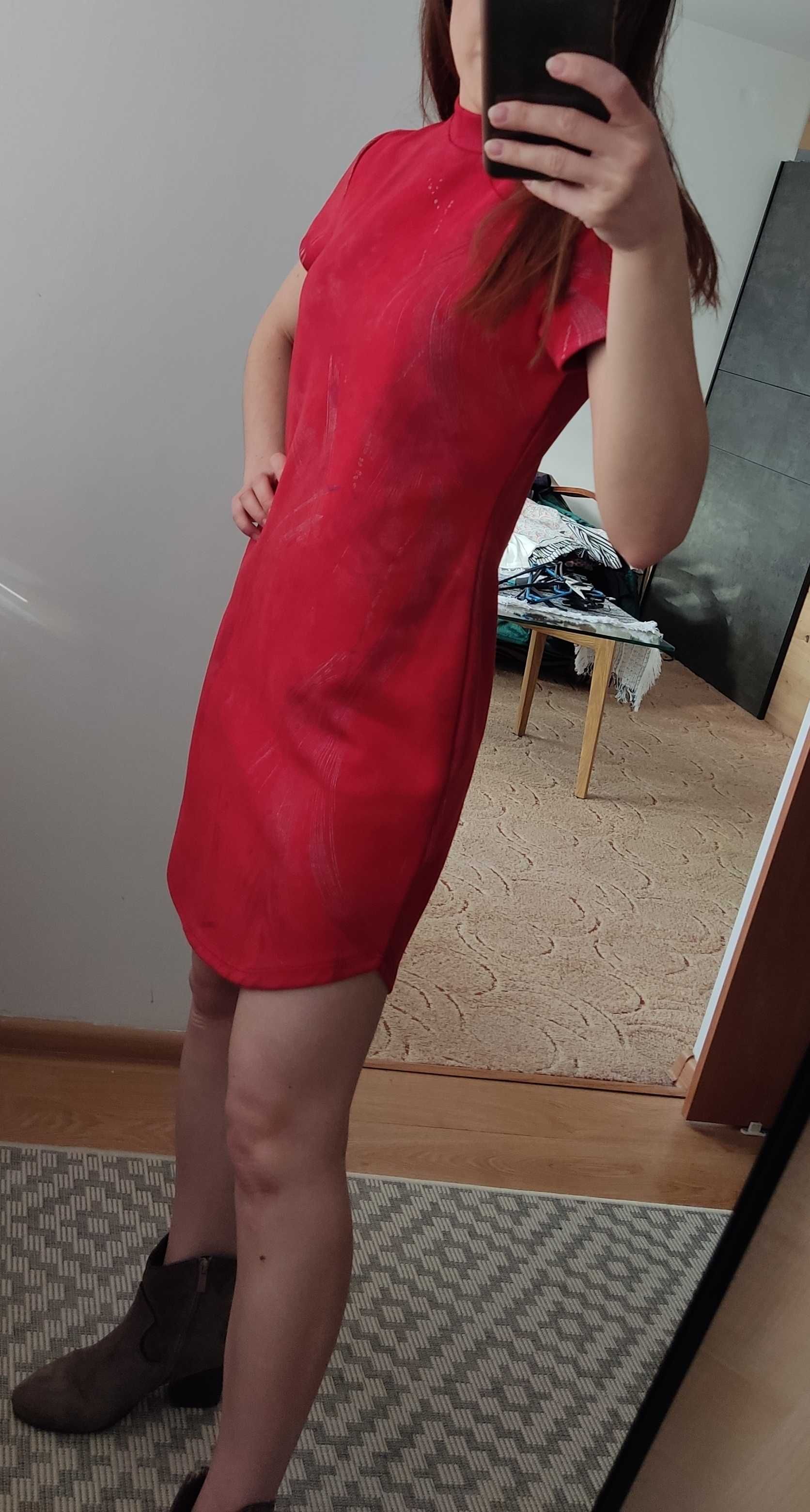 Sukienka mini czerwona krótka zamszowa sexy obcisła dopasowana