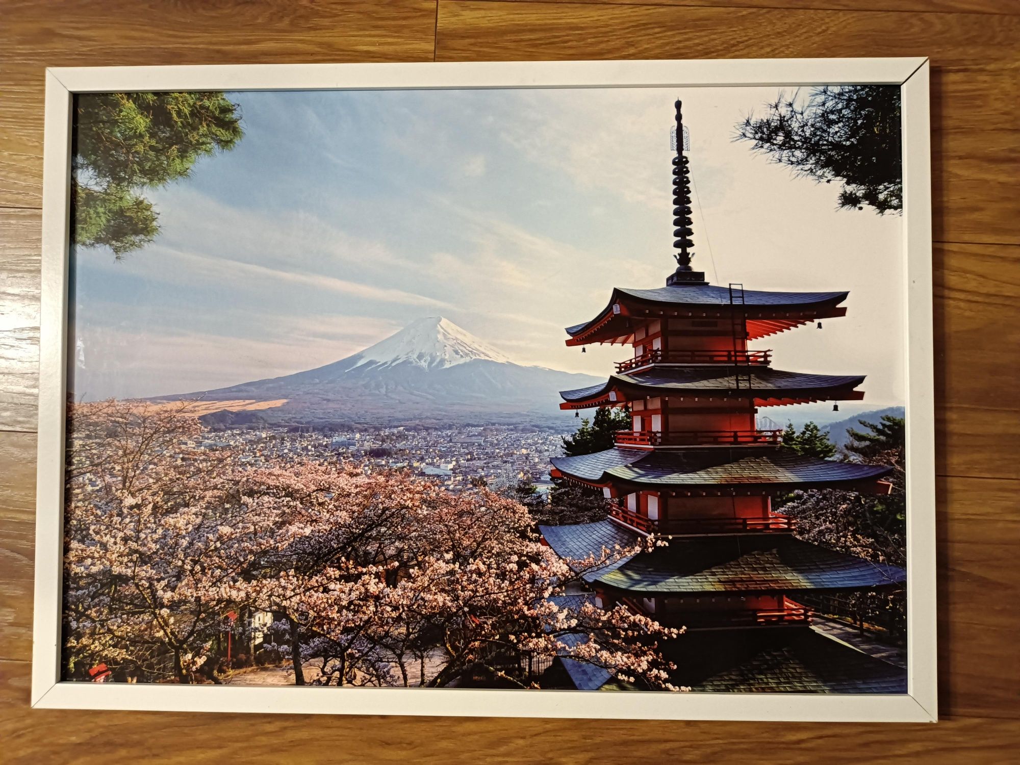 Obrazek plakat w białej ramie Fudżi Japonia 50x70