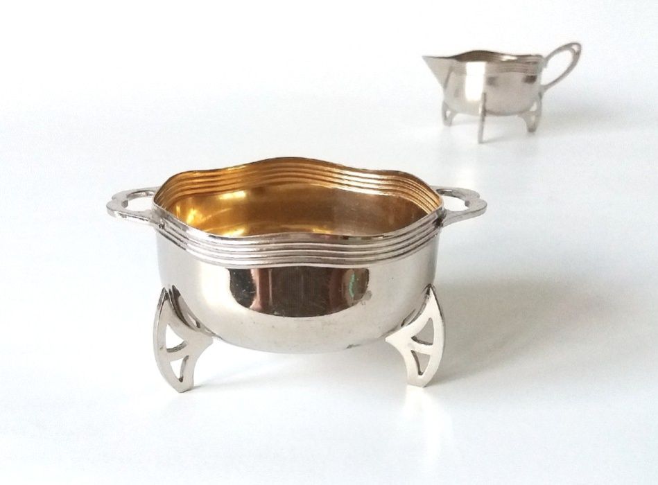Mlecznik Cukiernica Zestaw środka stołu Art Deco metalowy UNIKAT punca