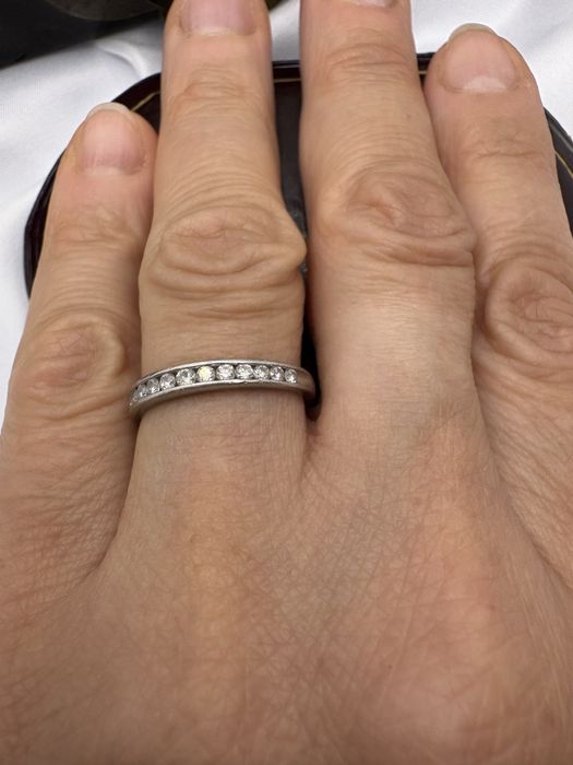 Retro pierścionek obrączka 3,62 g diamenty 0,33 ct platyna R15