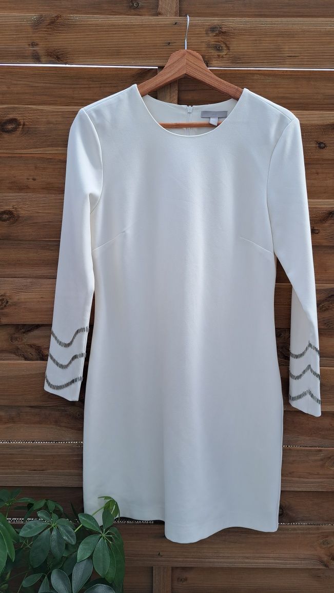 Sukienka ecru elegancka okolicznościowa H&M M