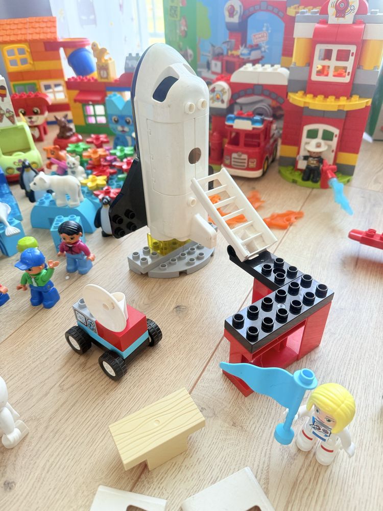 Ogromny zestaw lego duplo policja straż śmieciarka koparka rakieta zoo