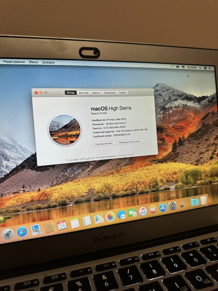 Ноутбук Macbook air (11-inch, Mid 2011) intel core i7