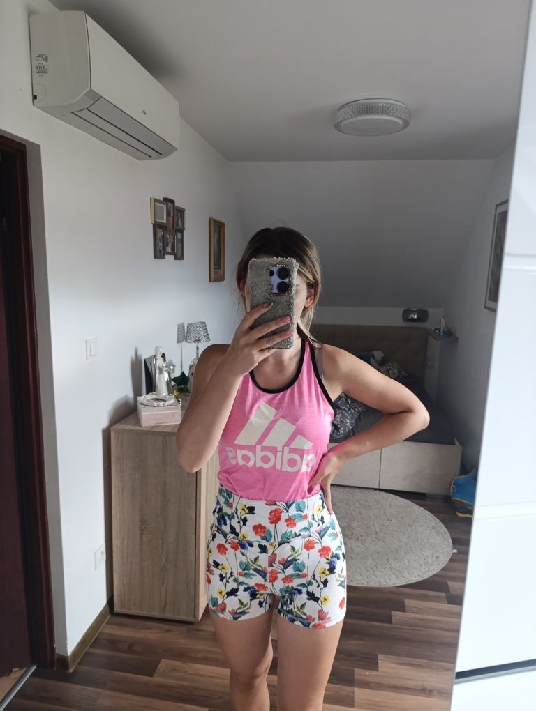 Spodenki szorty kwiaty wysoki stan modne letnie XS s