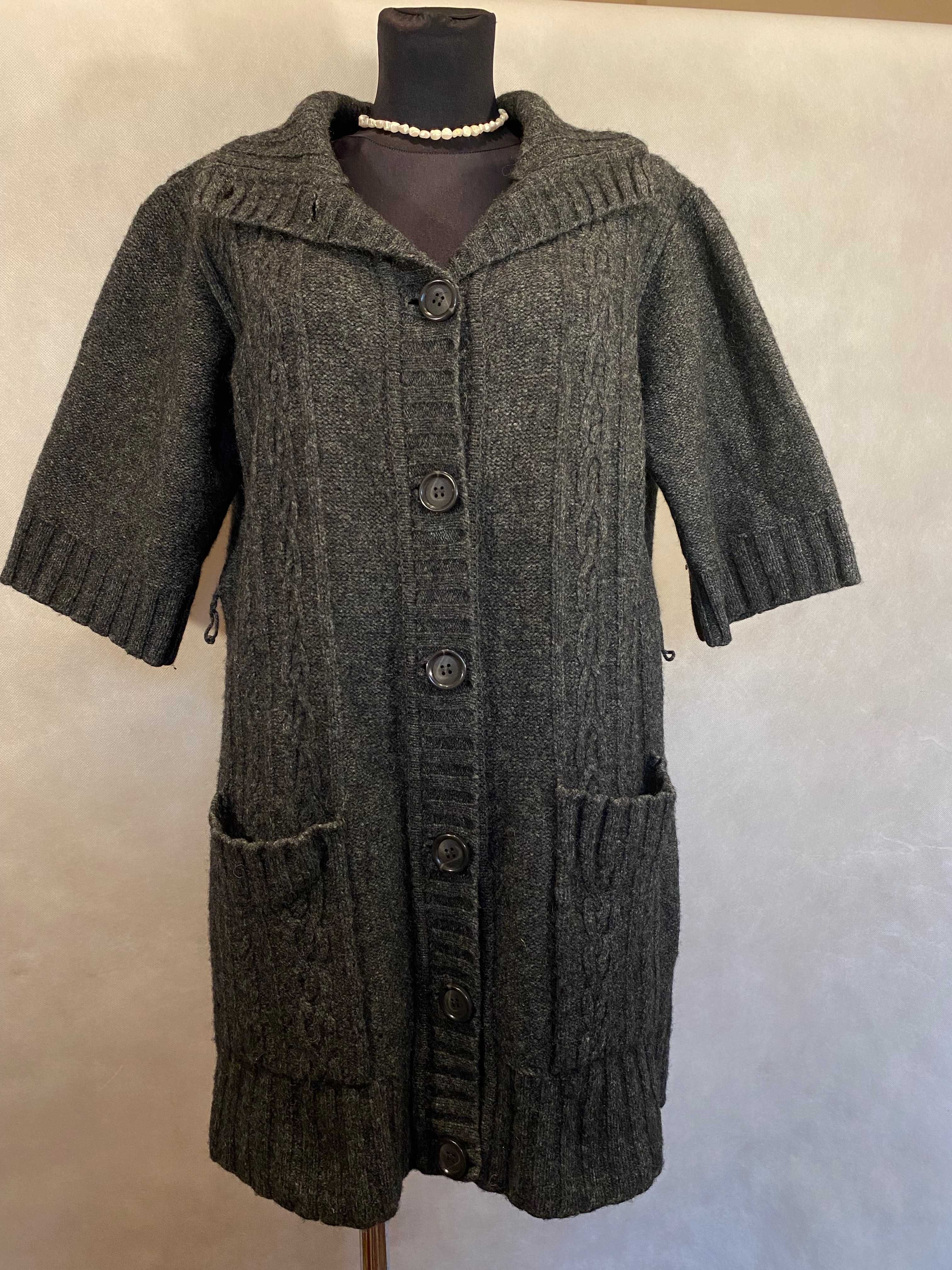 Kardigan sweter damski szary na guziki długi wełna Noa Noa 42 XL L