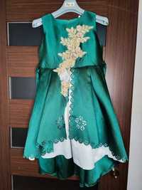 Zielona elegancka sukienka dla dziewczynki asymetryczna rozm. 140 (2)