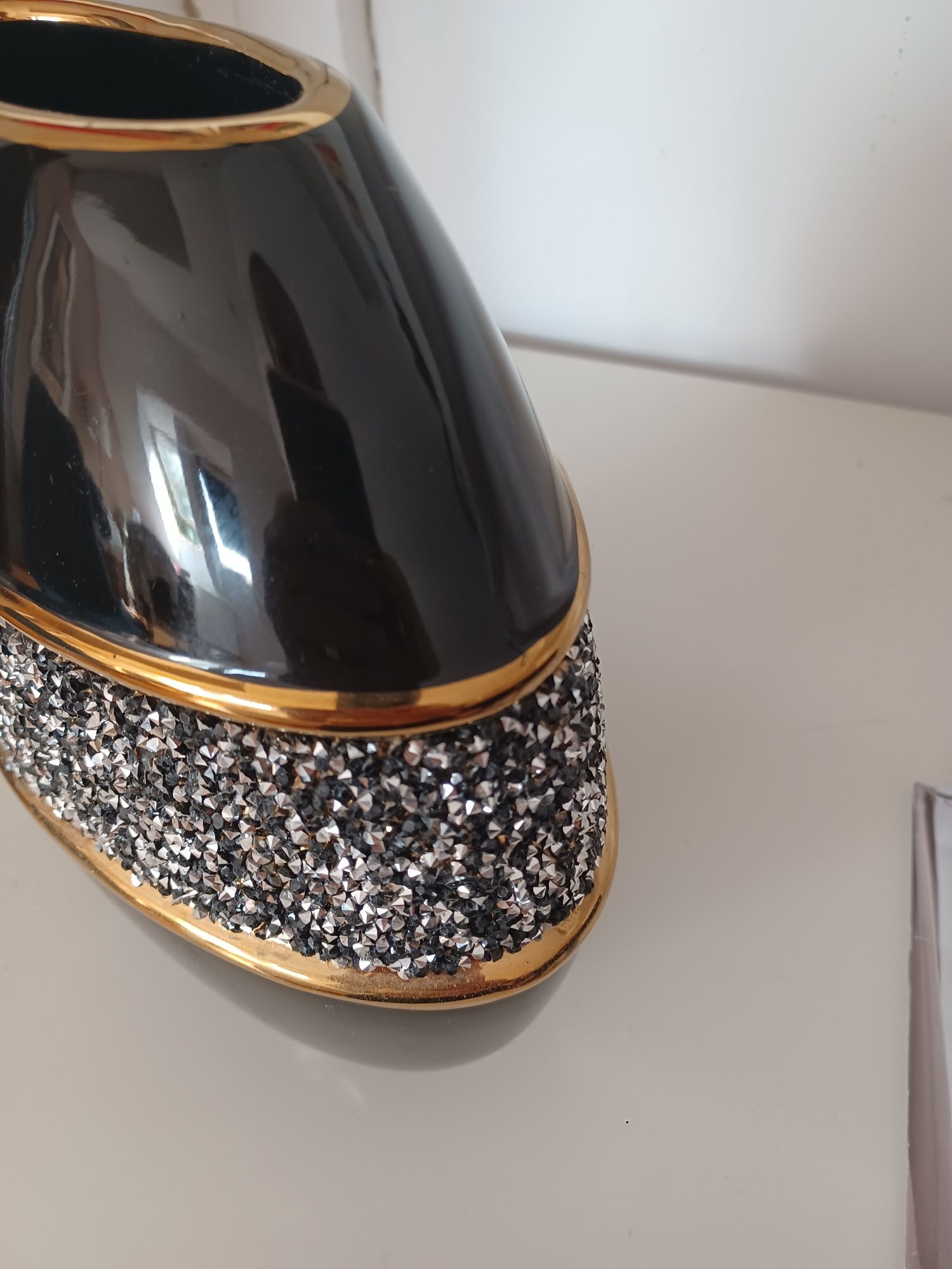 Czarno Złoty wazon z diamentami 100% rękodzieło artystyczne Eurofirany