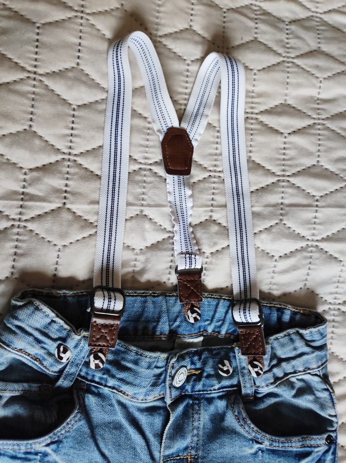 Spodnie jeansy z szelkami H&M jasne r.86 12-18m
