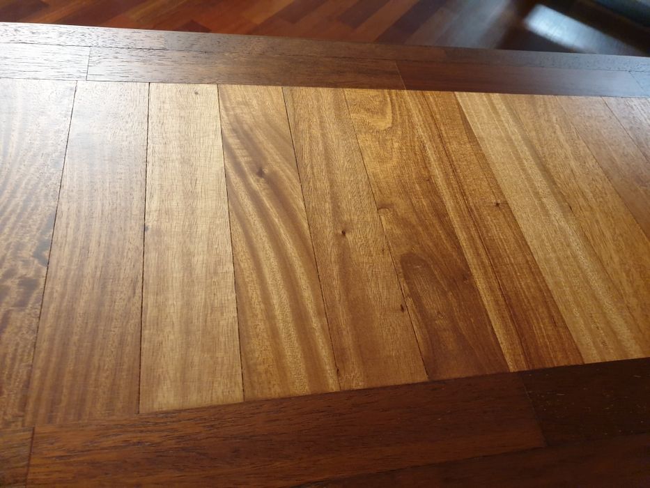 Stół, konsola, wysoka ława, drewno egzotyczne + stal