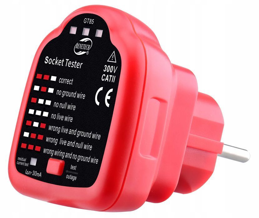 Tester Gniazd Sieciowych 230V Detektor Funkcja RCD