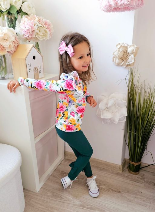 NALA legginsy butelkowa zieleń z kokardkami