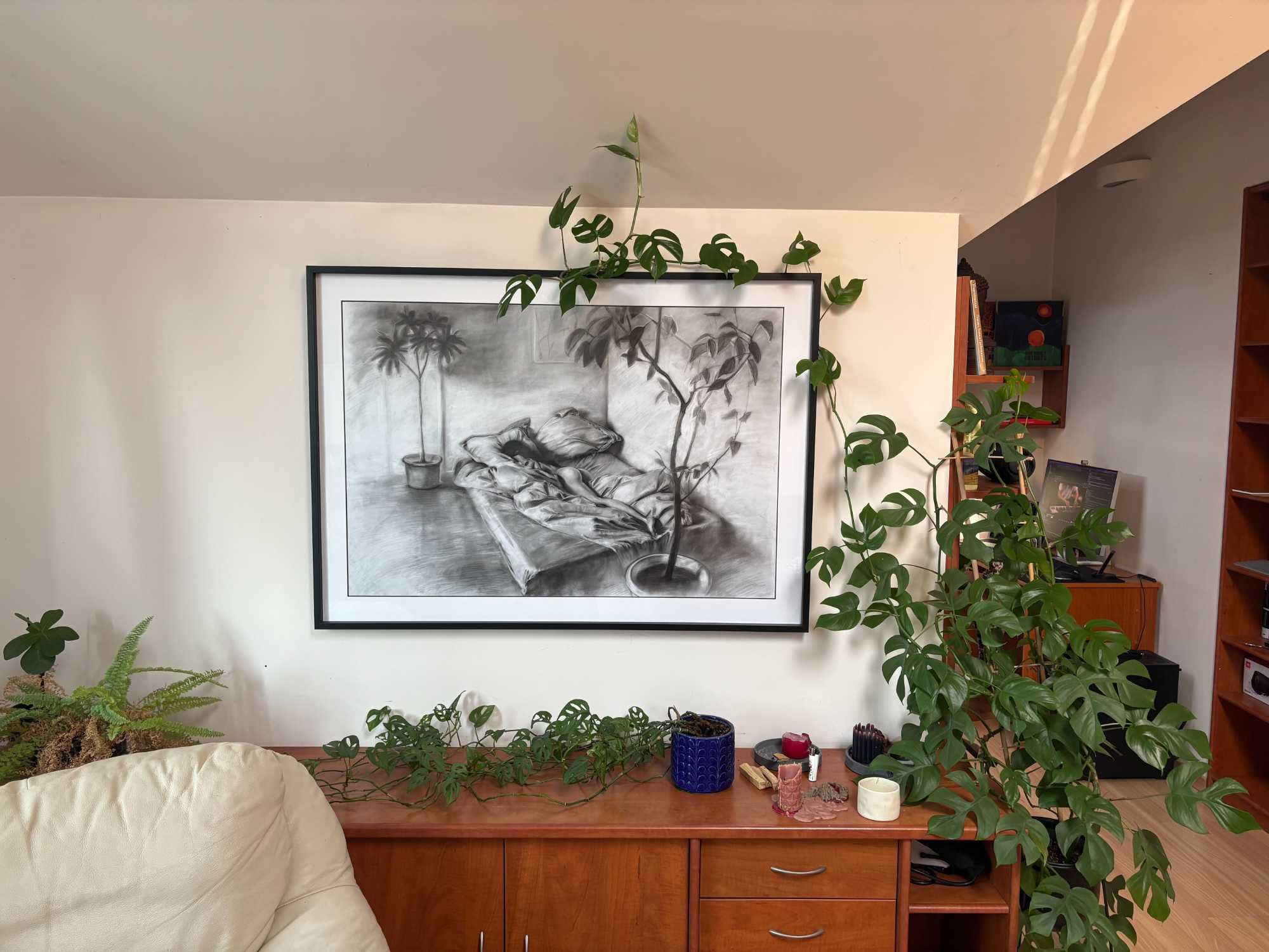 Obraz "Węgiel na papierze Whatman"-pod szkłem w czarnej ramie 82x114cm