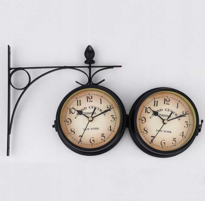Zegar dwustronny Retro Vintage metalowy czarny 24 cm