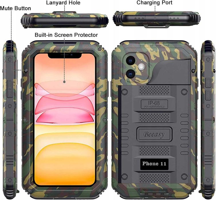 Beeasy etui wodoodporne do iPhone 11 pancerne IP68 metalowe 360 moro
