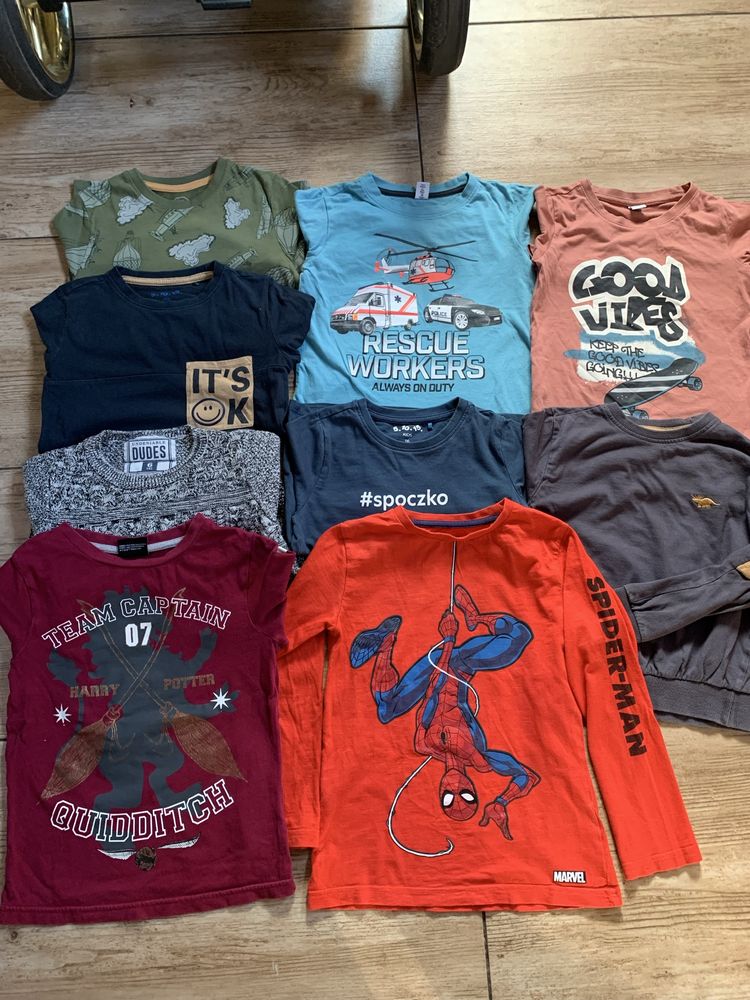 Paka ubrań 116 bluzki t-shirt spoderman rekin adidas h&m next 5.10.15