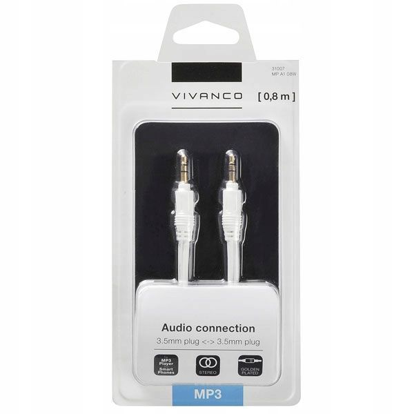 Kabel Mini JACK 3,5mm M/M Gold HQ 0,8m. VIVANCO