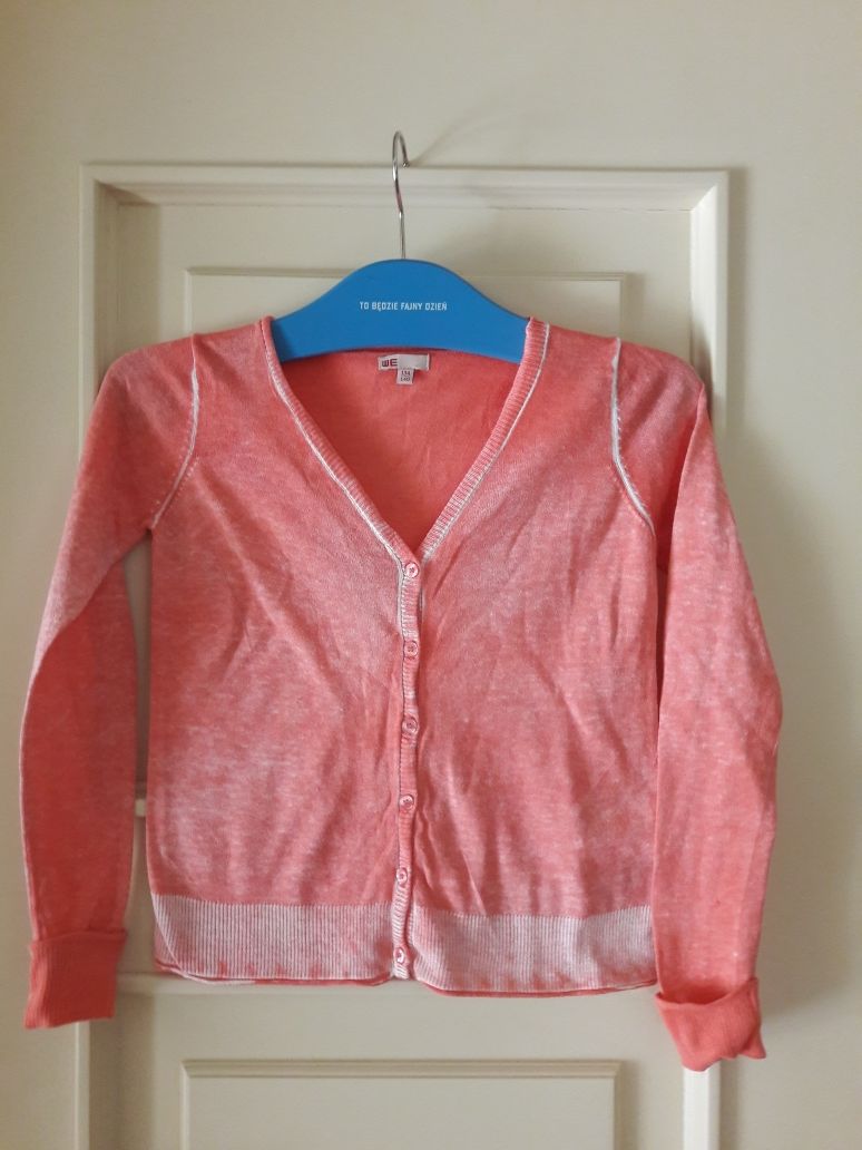 Stylowy zestaw sweter orange ombre/spódnica len haft r 140/146