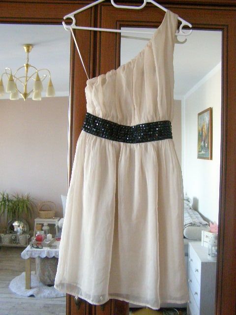 MISO, szyfonowa sukienka, kamienie, elegancka M