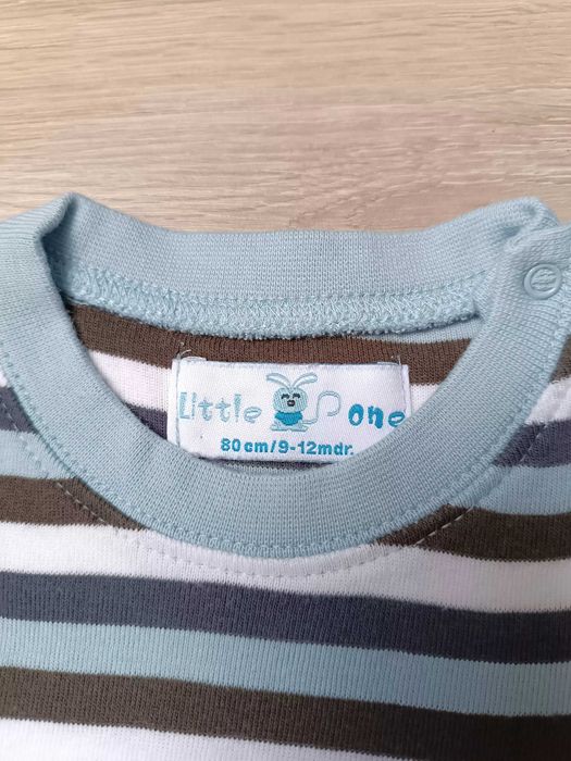 Bluzka koszulka t-shirt paski biały mięta granat brąz 'Little One' 80