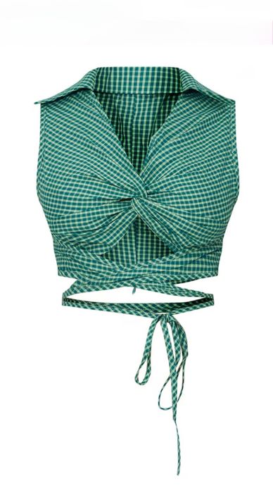 Bawełniany wiązany top Prettylittlethings w kratkę 40/42