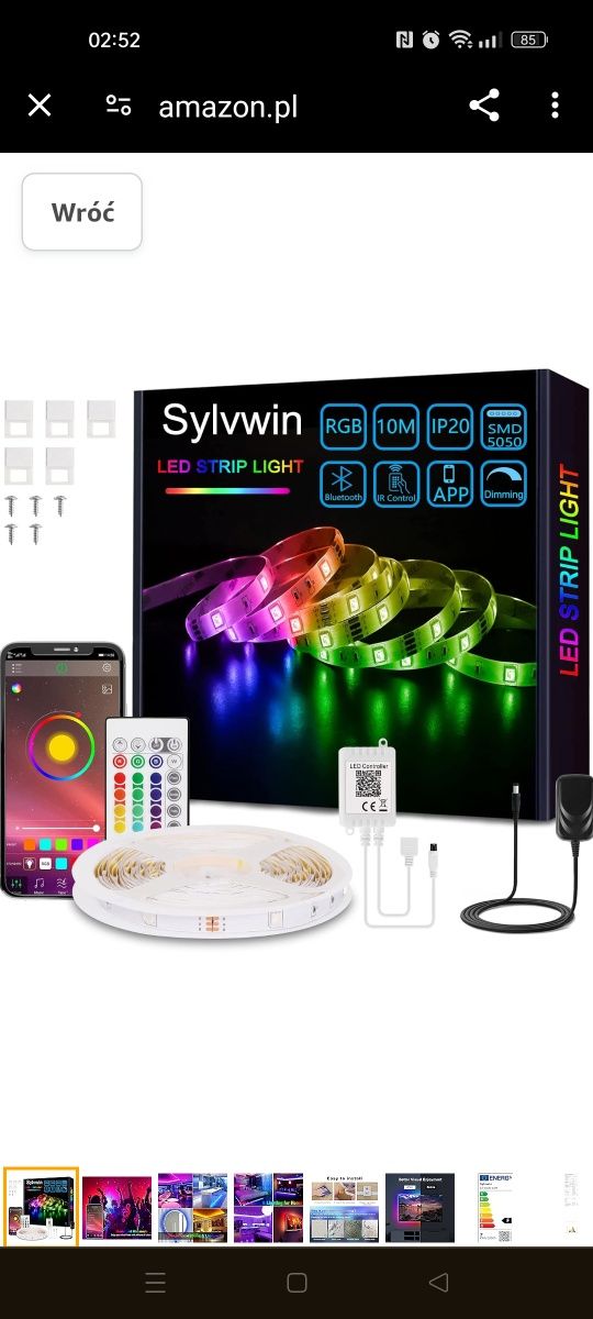 Sylvwin Taśma LED 10m, Taśma LED RGB 5050 z funkcją muzyczną, aplikacj