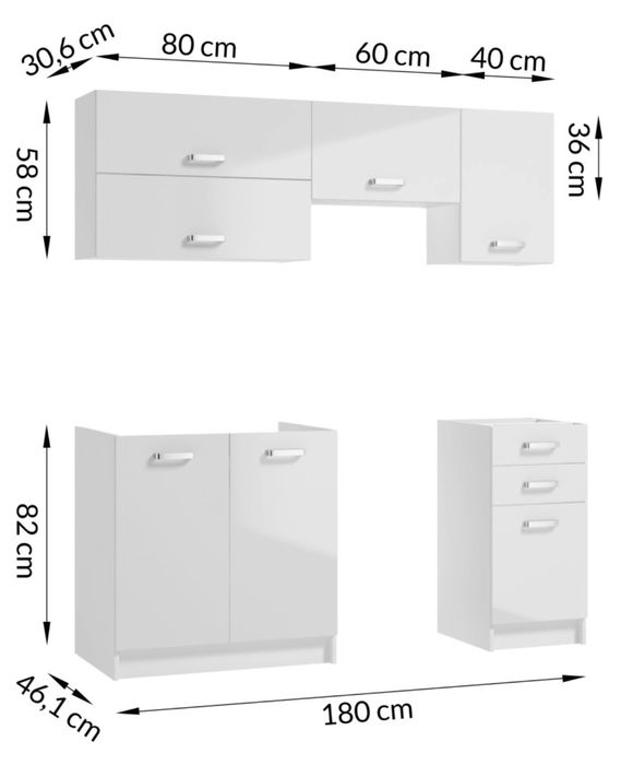 Zestaw mebli kuchennych bialy połysk 240cm