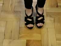 Sandały sandałki na platformie paski czarne wygod koturna na koturnach