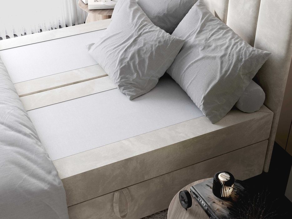 Łóżko kontynentalne z pojemnikiem beżowe szybka wysyłka