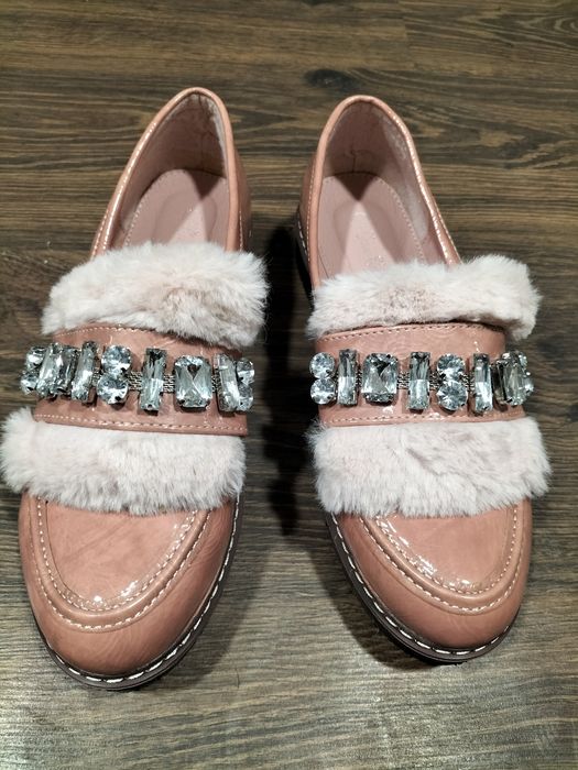 Туфли мокасины лофферы с опушкой мехом