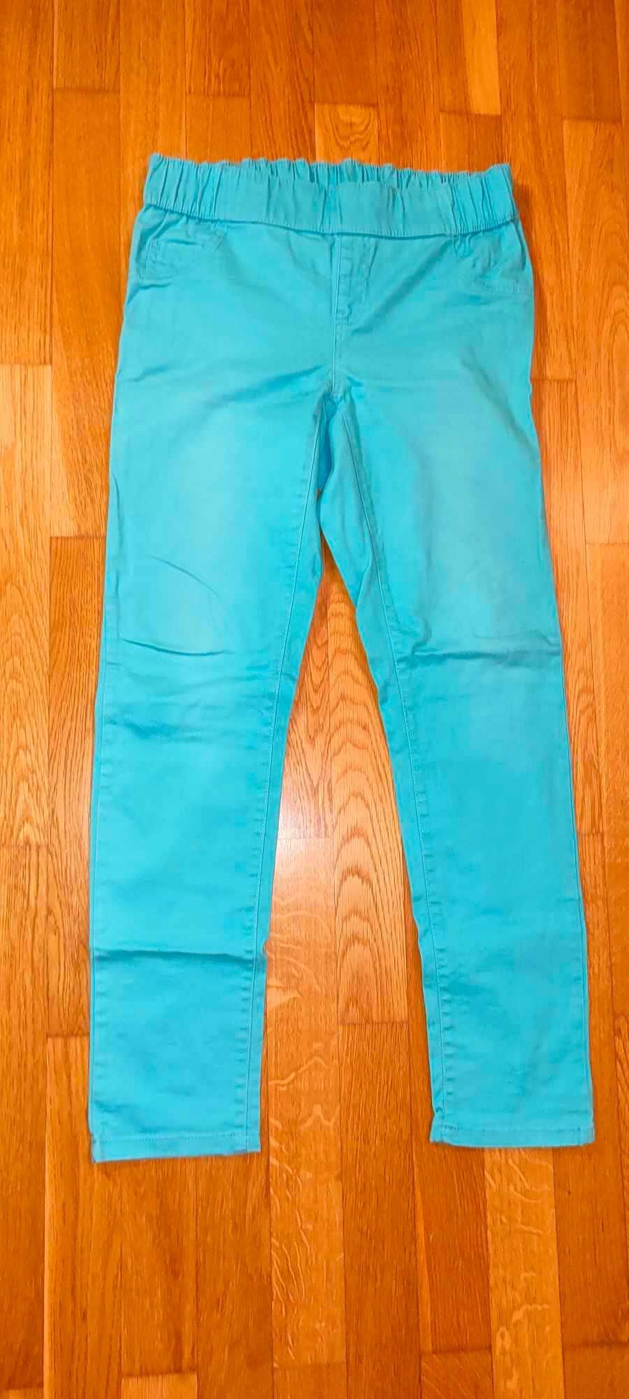 Długie turkusowe spodnie - jeans damskie