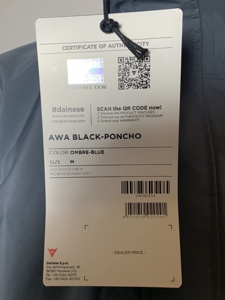 Dainese AWA Black Poncho peleryna rowerowa przeciwdeszczowa rozmiar M